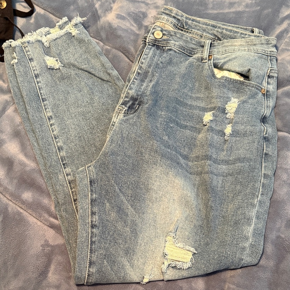 Source Unknown Distressed Straight Leg Jeans - Blue